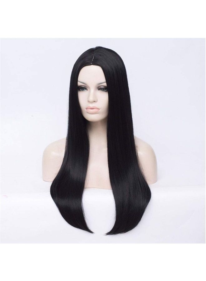 QACCF Long Black Wig 26" Women's Long Straight Middle Part Synthetic Halloween Costume Full Wig (Black) - Image 3