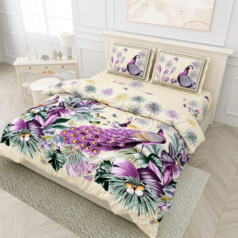 EasyGoods 400 TC Cotton Bedsheet for Double Bed PurpleHawaii33 Bedsheet King Size Bed CottonKing Size BedsheetDouble Bedsheet with 2 Pillow Covers 108x108 InchHandcrafted Bed Sheets - Image 1