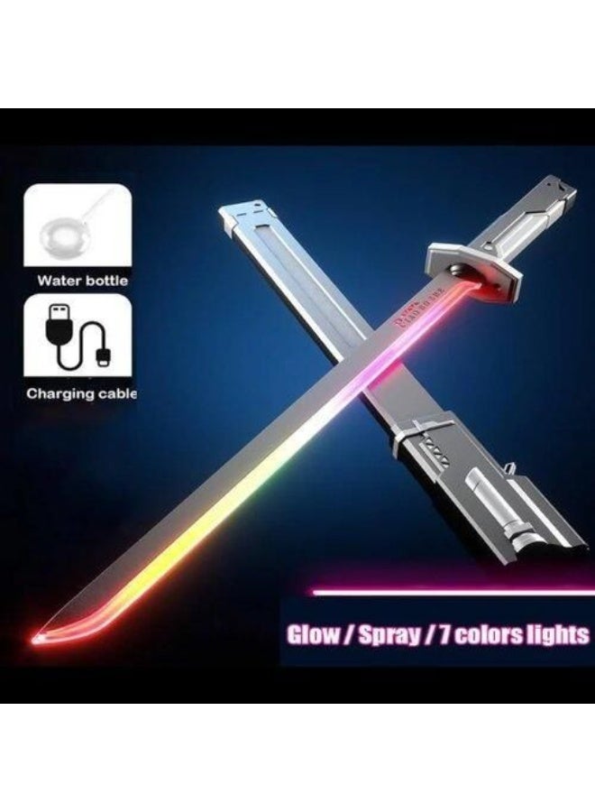 سيف لعبة مضيء LED مع نظام رش الماء، توهج 7 ألوان، قابل لإعادة الشحن عبر USB - Image 1