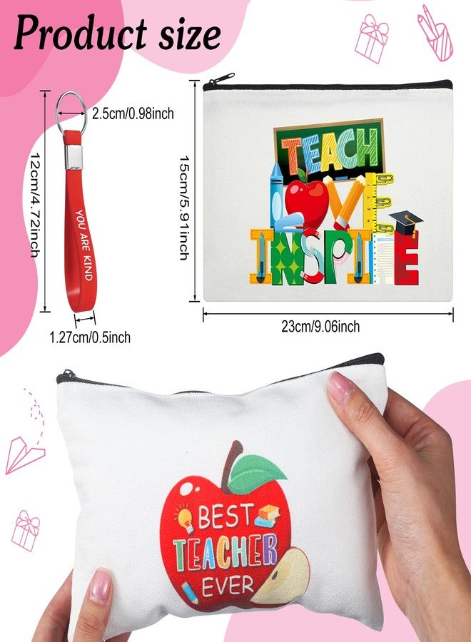 Capoda 56 Pcs Teacher Appreciation Gifts in Bulk 28 Inspirational Flax Cosmetic Bags for Women 28 Motivational Quote Keychains Thank You Gifts for Teacher's Day Graduation Back to School(White) - Image 2