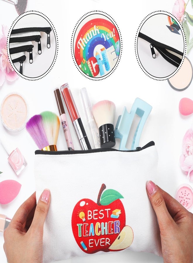 Capoda 56 Pcs Teacher Appreciation Gifts in Bulk 28 Inspirational Flax Cosmetic Bags for Women 28 Motivational Quote Keychains Thank You Gifts for Teacher's Day Graduation Back to School(White) - Image 3