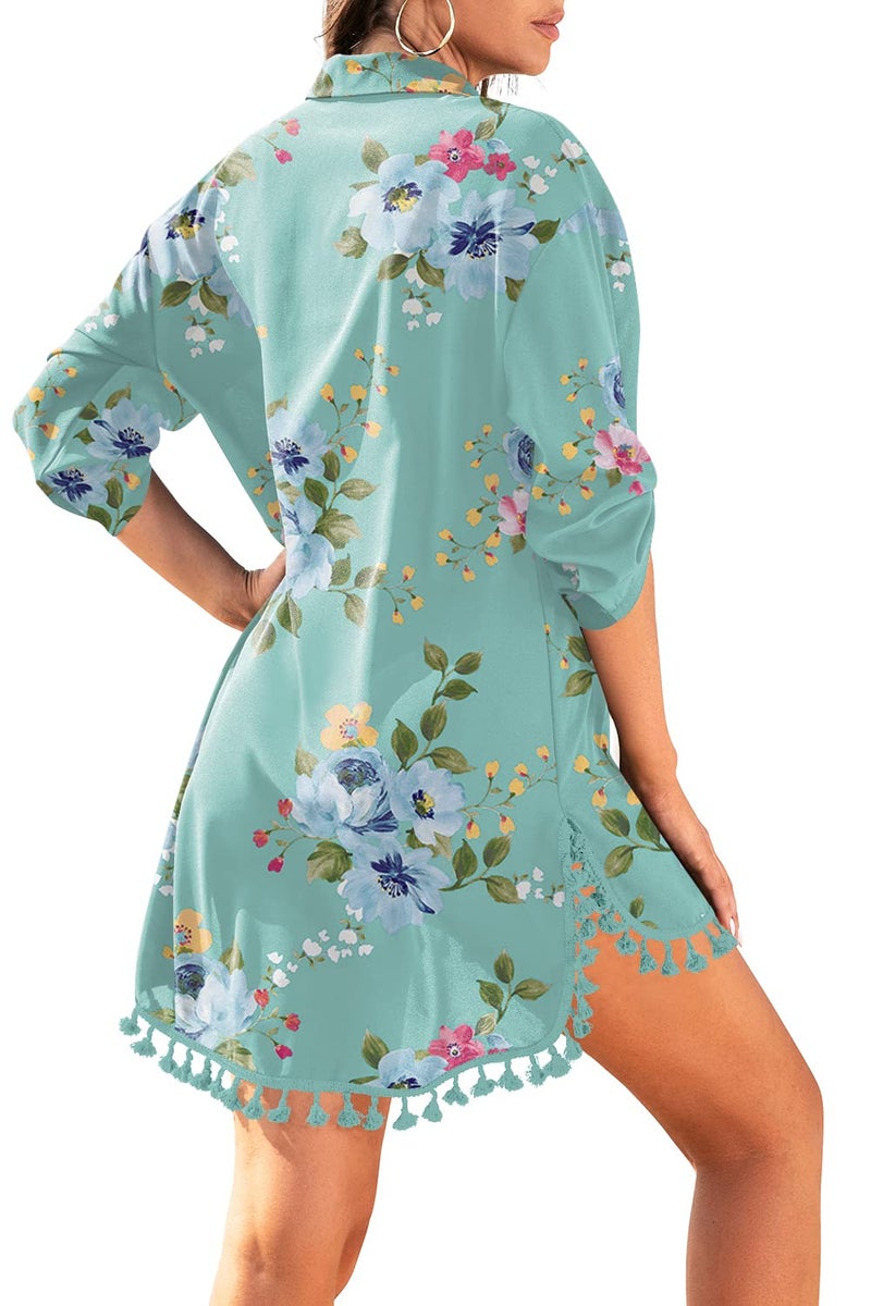 Yincro Women Swimsuit Cover Up Shirt 2026 Tassel Beach Bathing Suit for Swimwear Bikini Dress(Mint Green, L) - Image 2