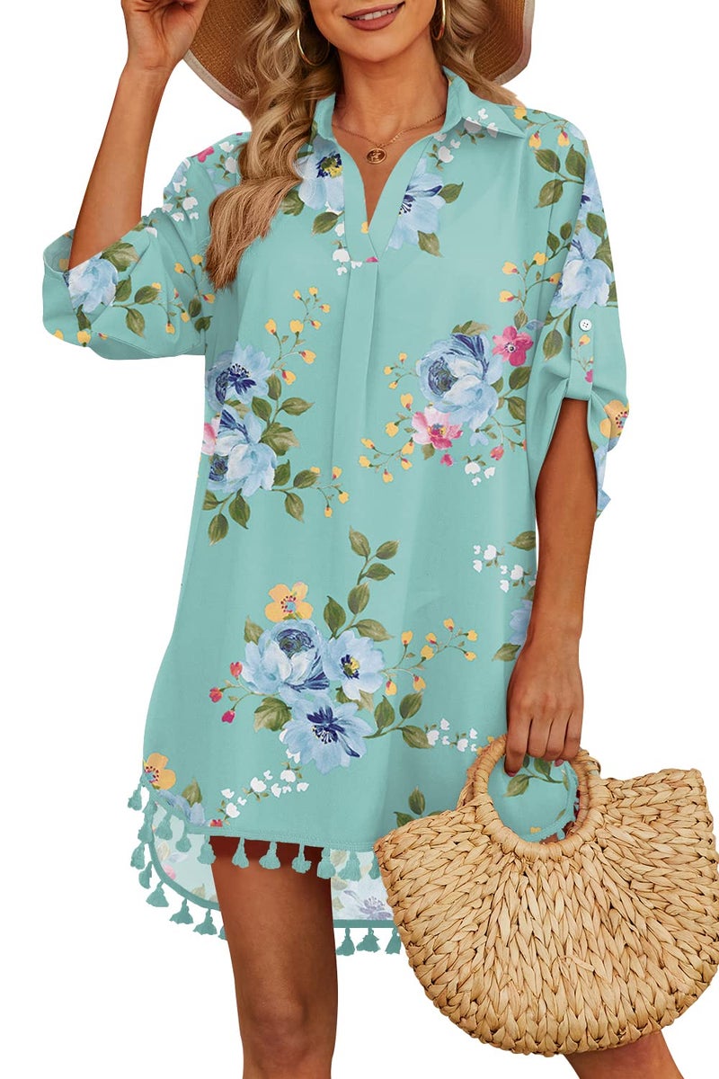 Yincro Women Swimsuit Cover Up Shirt 2026 Tassel Beach Bathing Suit for Swimwear Bikini Dress(Mint Green, L) - Image 5