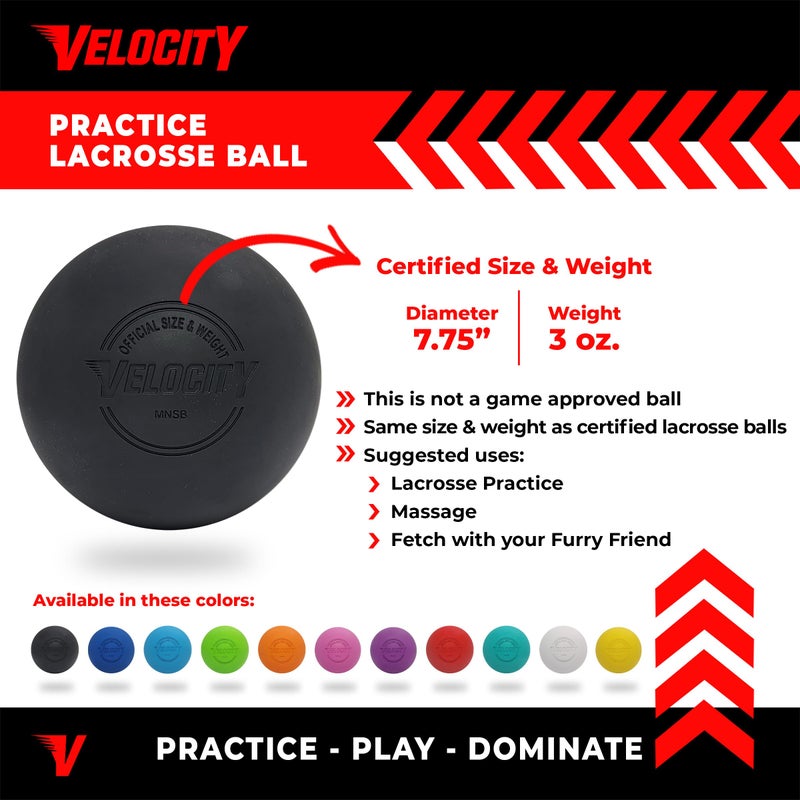 Velocity Practice Lacrosse Balls - 1, 2, 3, 6, 12, 18, 24, 36, 60 and 120 Packs - Official Size and Weight - Black - Image 2