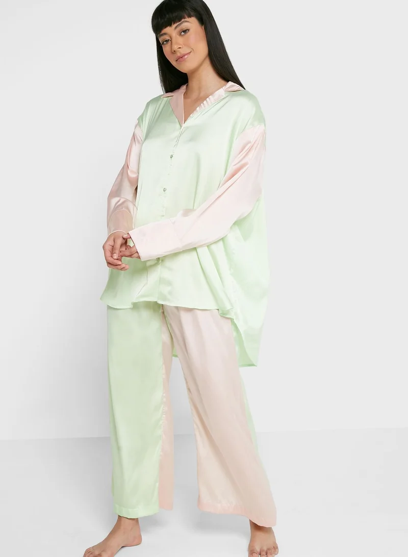 TOPSHOP Satin Shirt & Trouser Set