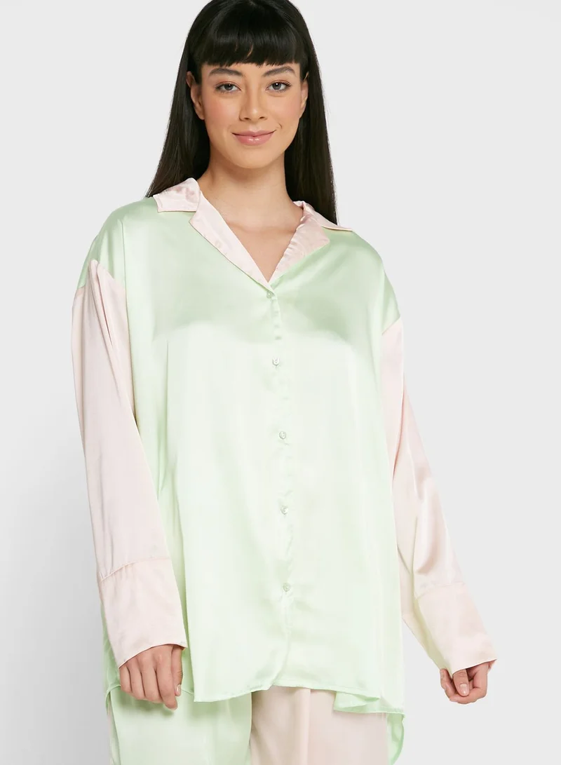 TOPSHOP Satin Shirt & Trouser Set