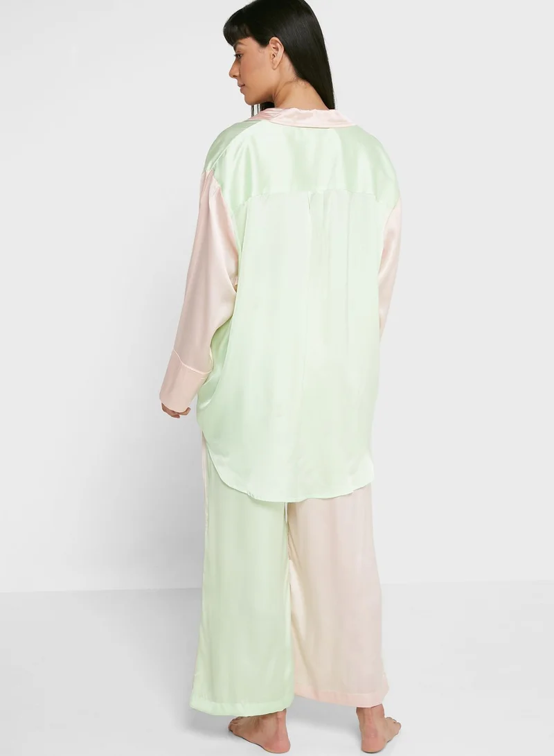 TOPSHOP Satin Shirt & Trouser Set