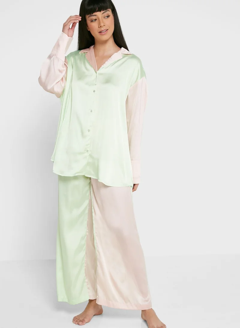 TOPSHOP Satin Shirt & Trouser Set