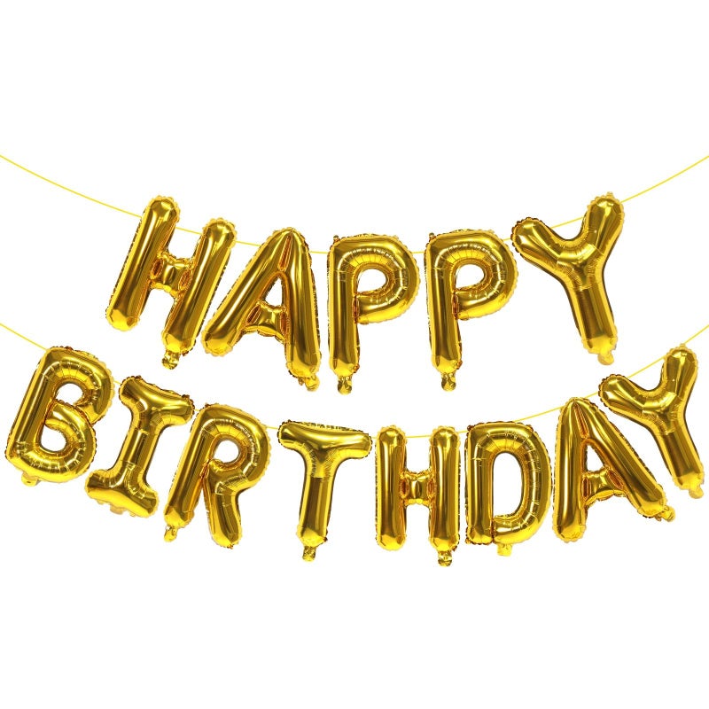 KALOR Gold Happy Birthday Balloons Banner 16 Inch Mylar Foil Letters Balloon Sign for Birthday Party Decorations Photo Booth Backdrop - Image 2