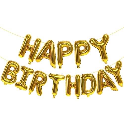KALOR Gold Happy Birthday Balloons Banner 16 Inch Mylar Foil Letters Balloon Sign for Birthday Party Decorations Photo Booth Backdrop - Image 1
