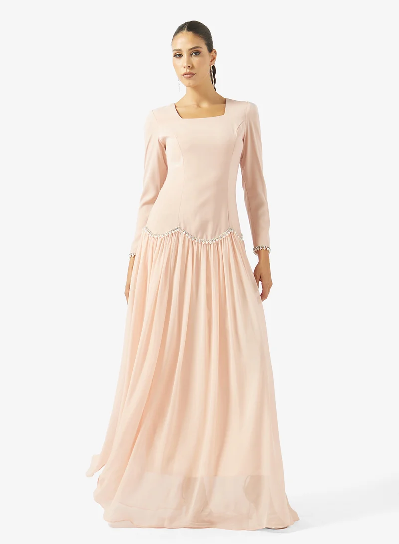 اكاديا فاشن SQUARE NECK PEARL DETAILS CREPE DRESS