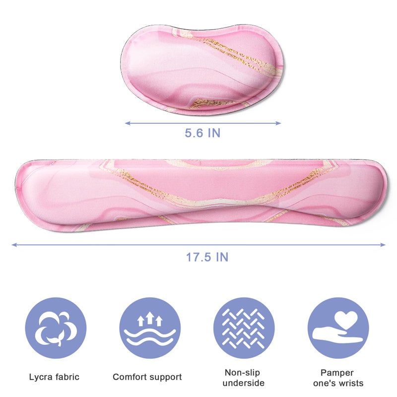 Hoewina Keyboard Wrist Rest,Ergonomic Wrist Rest,Superfine Fabric and Gel Memory Foam Wrist Pad for Computer Keyboard for Easy Typing & Pain Relief, Suitable for Office, Family, Outdoor, Pink Marle - Image 2