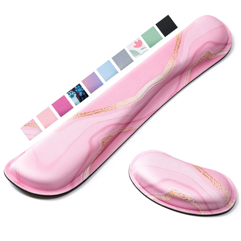 Hoewina Keyboard Wrist Rest,Ergonomic Wrist Rest,Superfine Fabric and Gel Memory Foam Wrist Pad for Computer Keyboard for Easy Typing & Pain Relief, Suitable for Office, Family, Outdoor, Pink Marle - Image 1