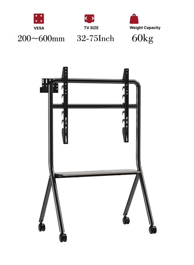 Old_Feller - Artistic Easel Rolling TV Stand for 32 to 75Inch LCD LED OLED Screens, Portable TV Stand on Wheels, Height Adjustable Mobile TV Cart with Wood Media Shelf, Heavy Duty Portable TV Stand, Black - Image 1