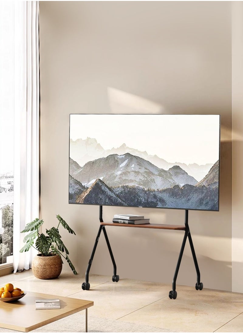 Old_Feller - Artistic Easel Rolling TV Stand for 32 to 75Inch LCD LED OLED Screens, Portable TV Stand on Wheels, Height Adjustable Mobile TV Cart with Wood Media Shelf, Heavy Duty Portable TV Stand, Black - Image 1