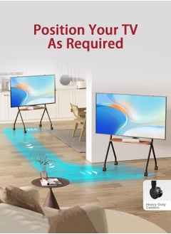 Old_Feller Artistic Easel Rolling TV Stand for 32 to 75Inch LCD LED OLED Screens, Portable TV Stand on Wheels, Height Adjustable Mobile TV Cart with Wood Media Shelf, Heavy Duty Portable TV Stand, Black  - Image 4