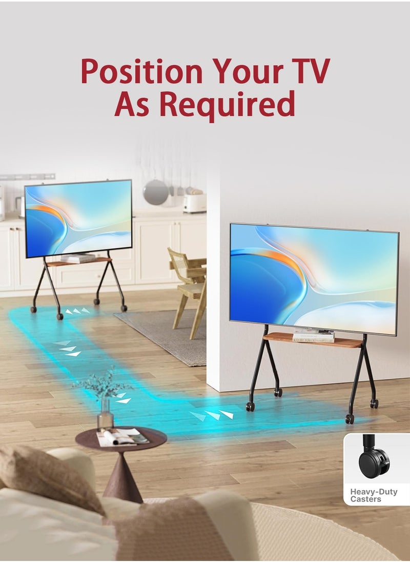 Old_Feller - Artistic Easel Rolling TV Stand for 32 to 75Inch LCD LED OLED Screens, Portable TV Stand on Wheels, Height Adjustable Mobile TV Cart with Wood Media Shelf, Heavy Duty Portable TV Stand, Black - Image 1