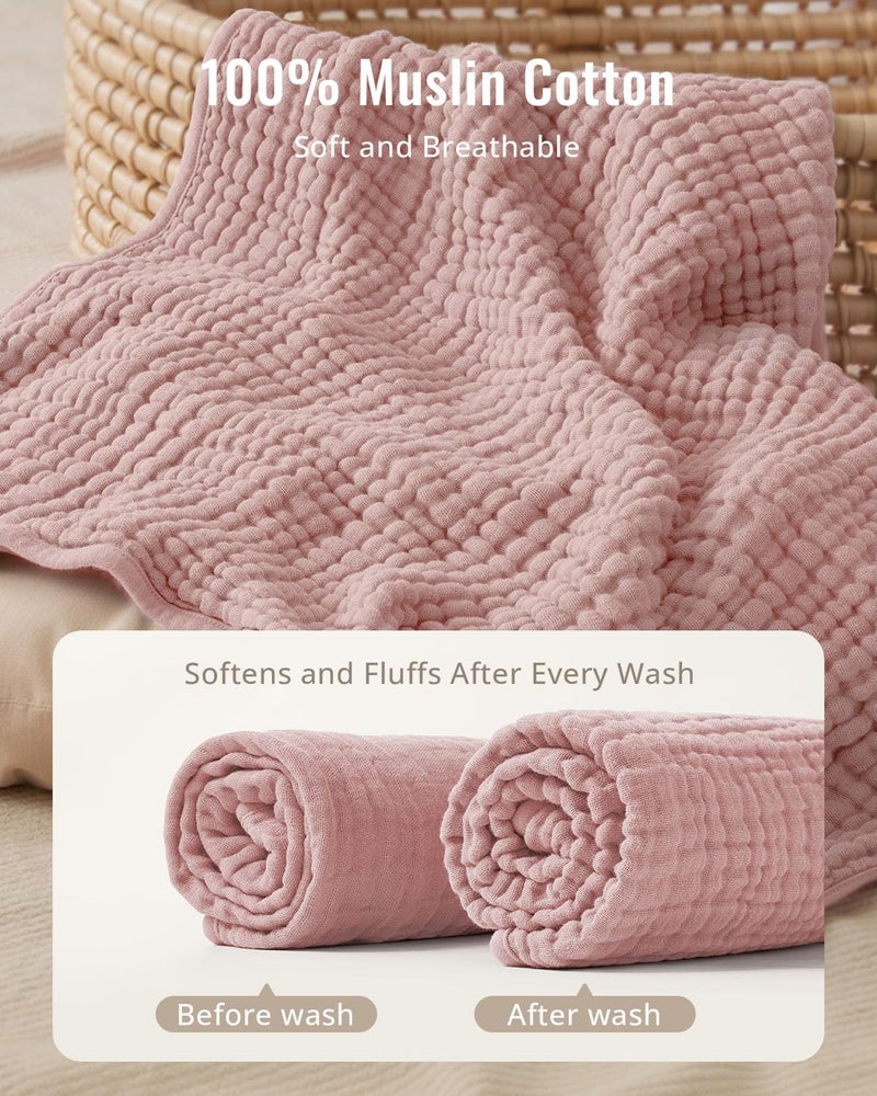 Blissful Diary Muslin Baby Hooded Towel 2 Pack, Soft & Absorbent Bath Towel for Baby Girls, Infant Gift, Newborn Essentials, Pink Floral & Light Pink - Image 2
