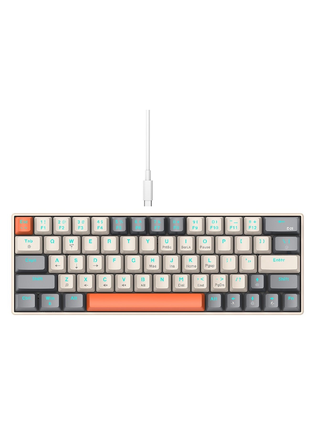 T-WOLF 63 Keys Wired Mechanical Gaming Keyboard Rgb Backlit Ultra Compact Mini Keyboard Waterproof Mini Compact 63 Keys Keyboard For PC Mac Gamer Typist Travel Easy White Grey