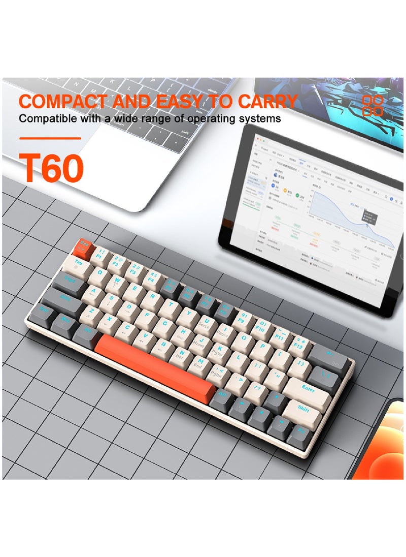 T-WOLF - 63 Keys Wired Mechanical Gaming Keyboard Rgb Backlit Ultra Compact Mini Keyboard Waterproof Mini Compact 63 Keys Keyboard For PC Mac Gamer Typist Travel Easy White Grey - Image 1
