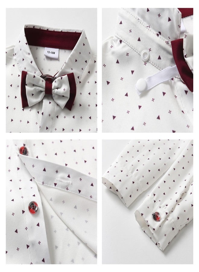 Volunboy Toddler Wedding Outfits Printed Gentleman Formal Wear Long Sleeve Suspenders Bowtie Pants Ring Bearer Dress Suits (Red, 2-3T) - Image 4