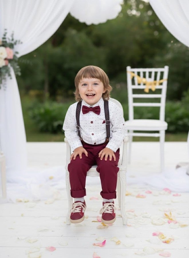 Volunboy Toddler Wedding Outfits Printed Gentleman Formal Wear Long Sleeve Suspenders Bowtie Pants Ring Bearer Dress Suits (Red, 2-3T) - Image 3