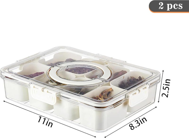 MineSign 2Pack Snackle Box with Handle for Food Serving Tray Snack Platter with Lids Stackable Fruit&Veggie Container with 8 Small Removable Boxes for Snack Charcuterie Candy Nuts Spice - Image 5