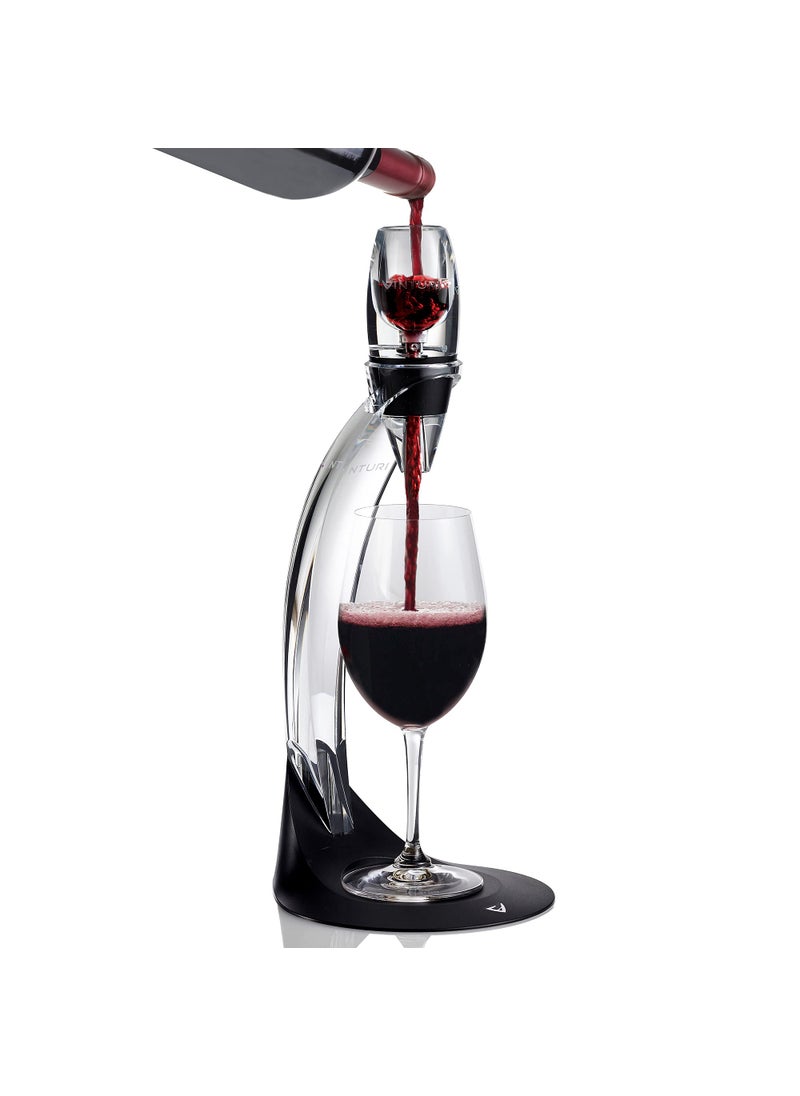 Vinturi Vinturi Wine Aerator Deluxe Essential Red Wine Pourer and Decanter Tower Stand Set Easily and Conveniently Aerates Wine by the Bottle or Glass and Enhances Flavors with Smoother Finish Black 