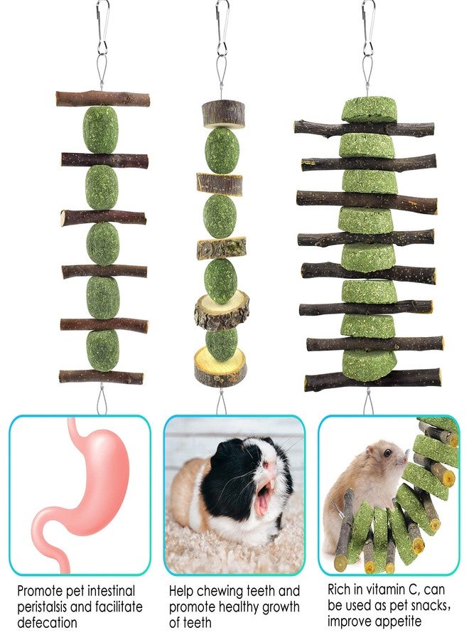 ERKOON Bunny Chew Toys, Rabbit Chew Toys for Teeth Grinding, Improve Dental Health, 100% Natural Apple Wood Timothy Grass Cake Treats for Rabbits Guinea Pigs Chinchillas Bunnies Hamsters (3 Pcs) - Image 3