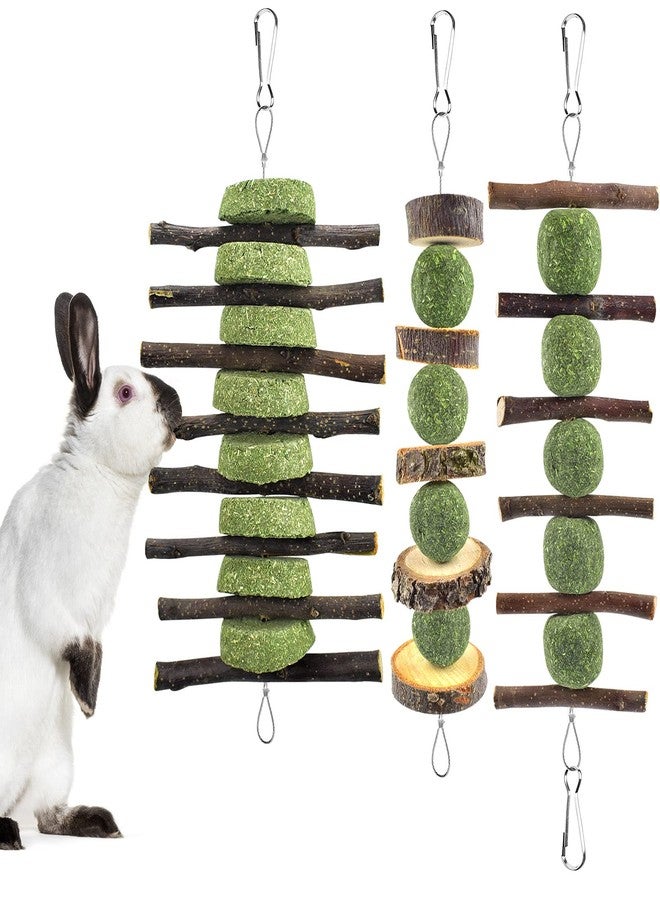 ERKOON Bunny Chew Toys, Rabbit Chew Toys for Teeth Grinding, Improve Dental Health, 100% Natural Apple Wood Timothy Grass Cake Treats for Rabbits Guinea Pigs Chinchillas Bunnies Hamsters (3 Pcs) - Image 1