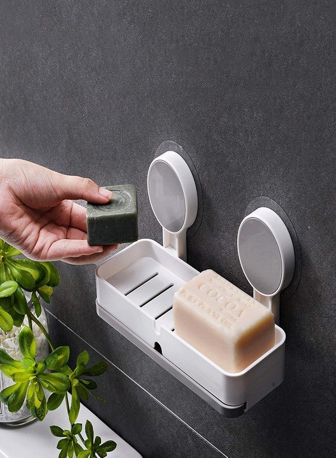 UMANATH Magic Sticker Soap Holder - No Drill Self Adhesive Soap Dish for Bathroom Sink & Shower | Soap Case with Removable Drain Tray | Soap Stand Organizer (White) - Image 3