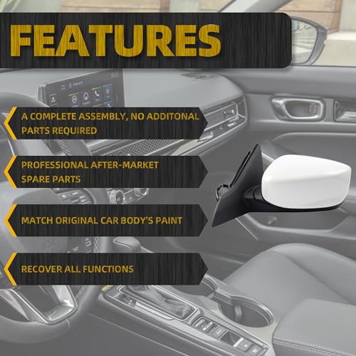 Dasbecan Driver Left Side Mirror Compatible with 2013-2017 Honda Accord With Power Glass Replaces# 76258T2FA11 HO1320272 Outer Rearview Mirror White Color (3Pins) - Image 3