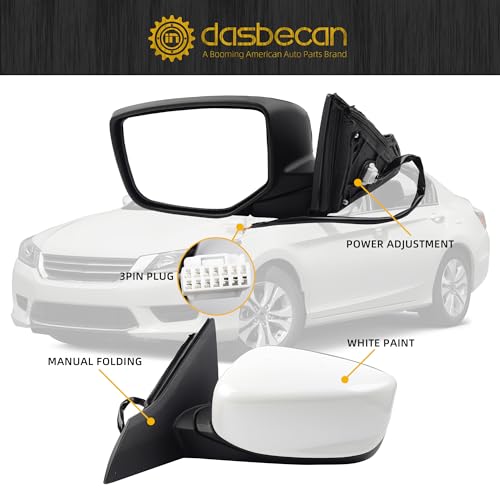 Dasbecan Driver Left Side Mirror Compatible with 2013-2017 Honda Accord With Power Glass Replaces# 76258T2FA11 HO1320272 Outer Rearview Mirror White Color (3Pins) - Image 2