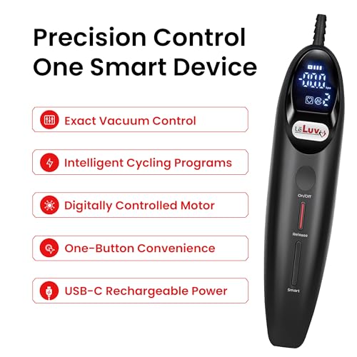 LeLuv Magna LCD Smart Handheld Electric Vacuum Pump Handle — USB-Rechargeable Precision Vacuum Controller with Manual & Smart Modes, with Release Safety, Professional Vaccum Tool - Black Silicone - Image 2