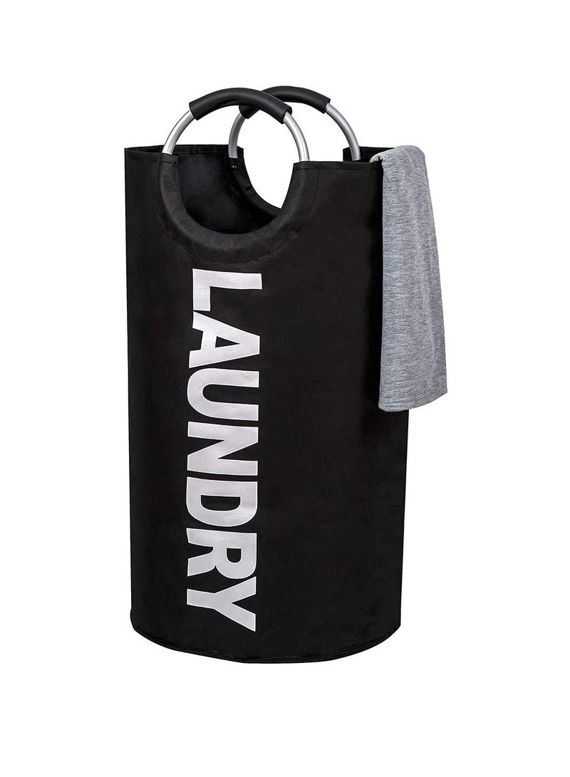 Excefore 82L Large Laundry Basket,Collapsible Fabric,Foldable Hamper, Bag Handles Waterproof Portable Washing Bin Folding Clothes Travel Bathroom College (Black)  - Image 1