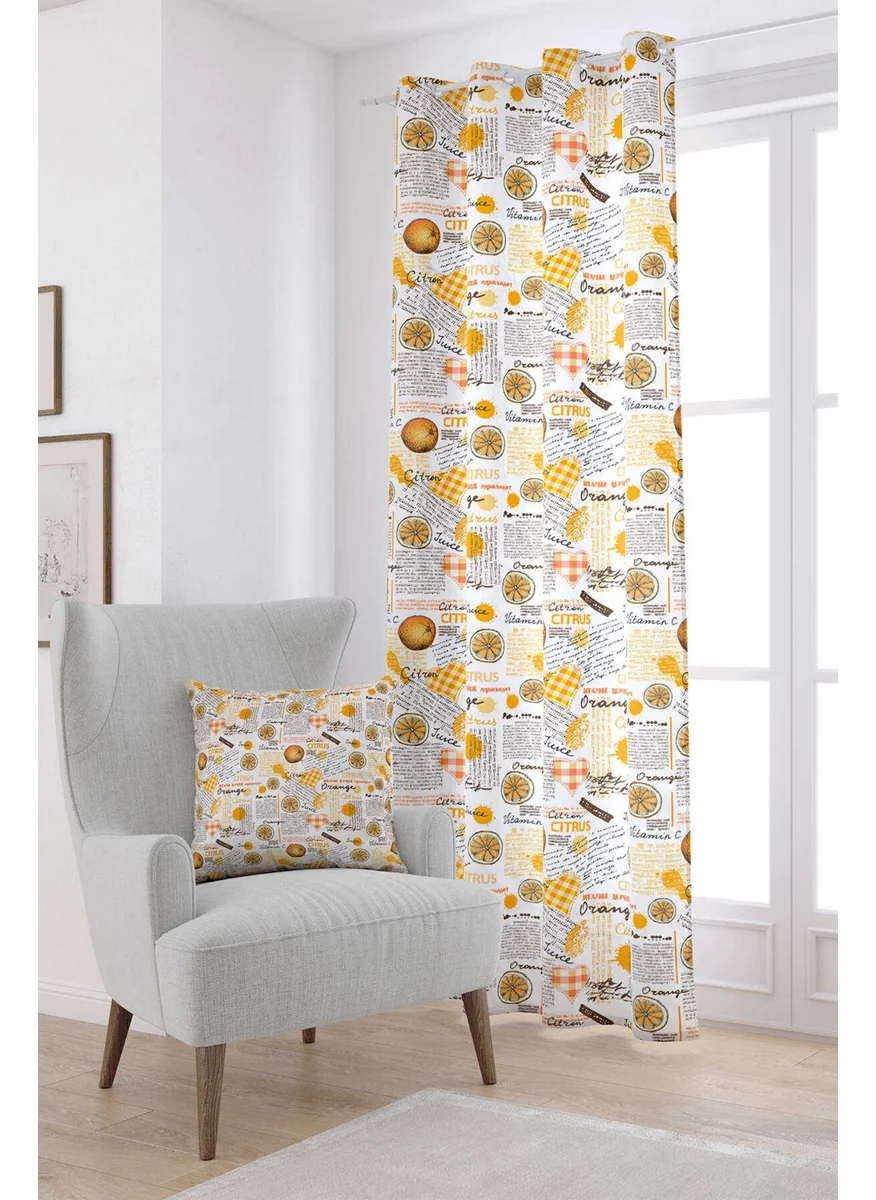 Cango Home Orange and White Decorative Fruit Patterned Digital Printed Curtain CGH607-PR