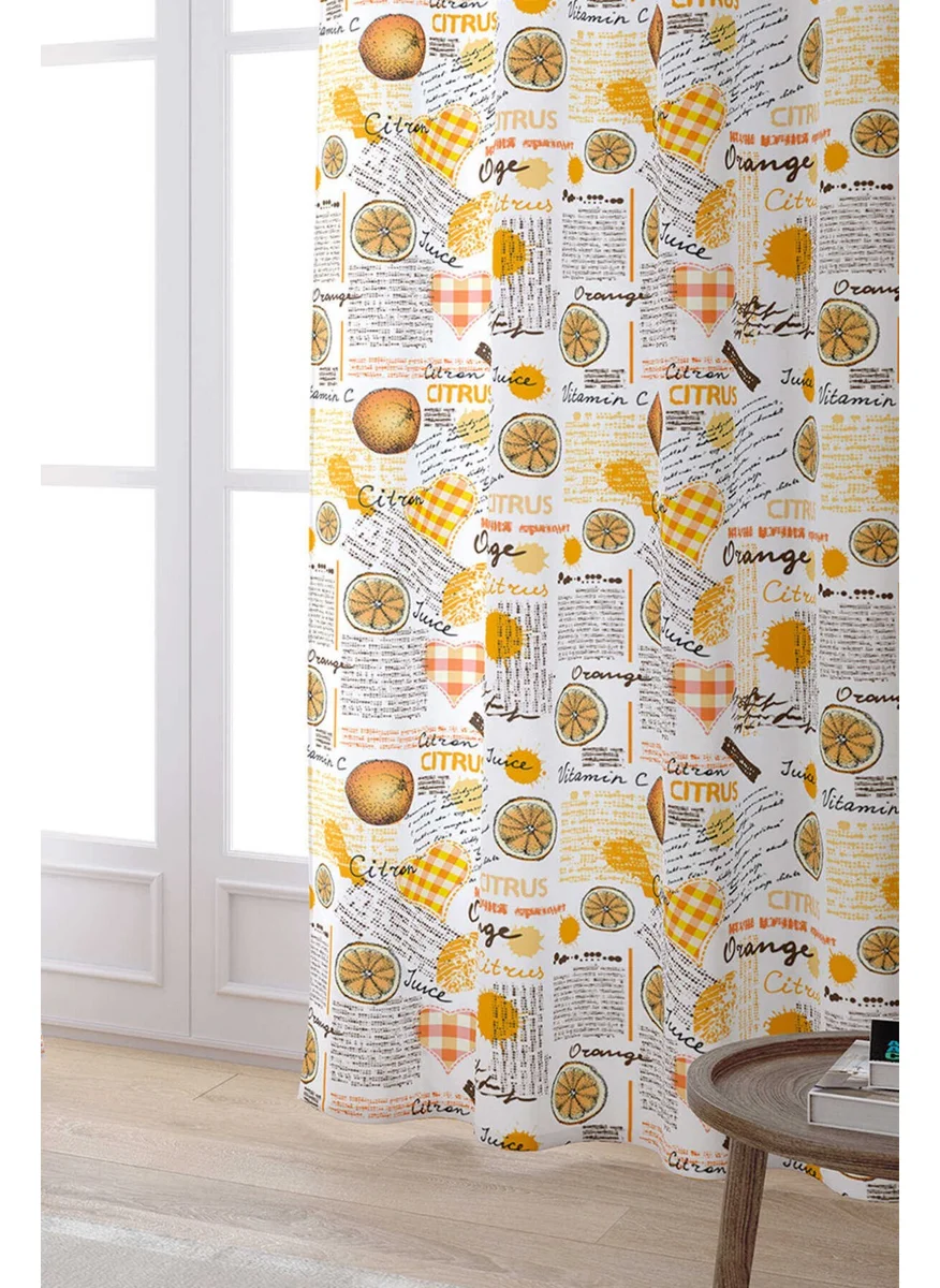 Cango Home Orange and White Decorative Fruit Patterned Digital Printed Curtain CGH607-PR