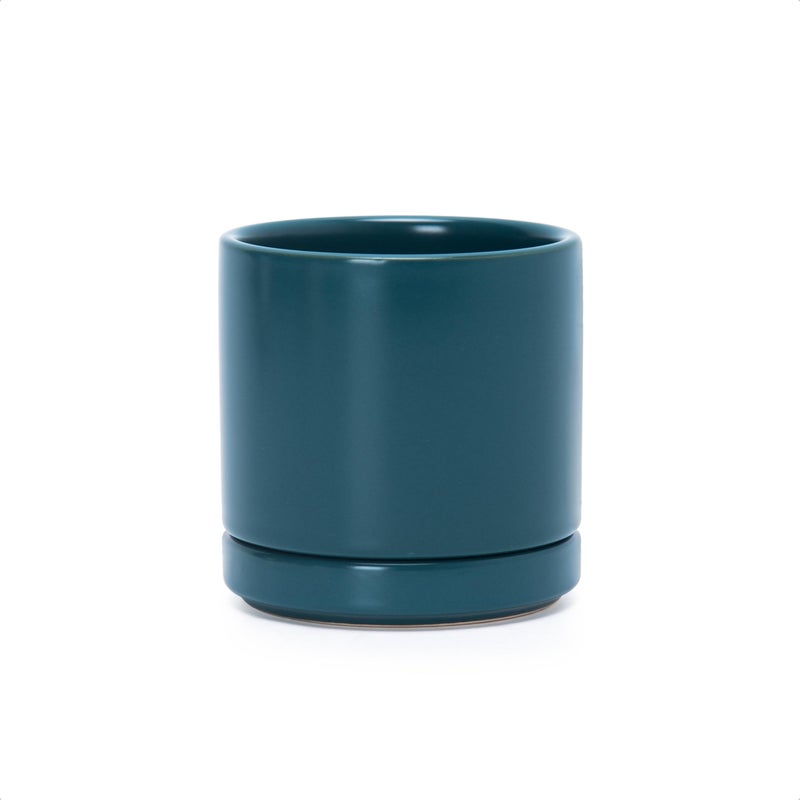 D'vine Dev 3.5 Inch Ceramic Planter Pot with Drainage Hole and Saucer, Indoor Cylinder Round Planter Pot, Teal, 94-O-A-9 - Image 1