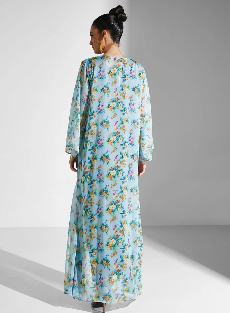 Golden Apple Floral Printed Longline Kimono
