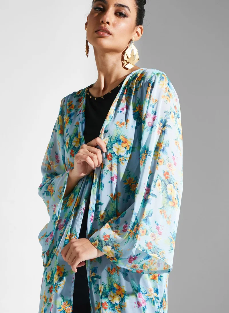 Golden Apple Floral Printed Longline Kimono