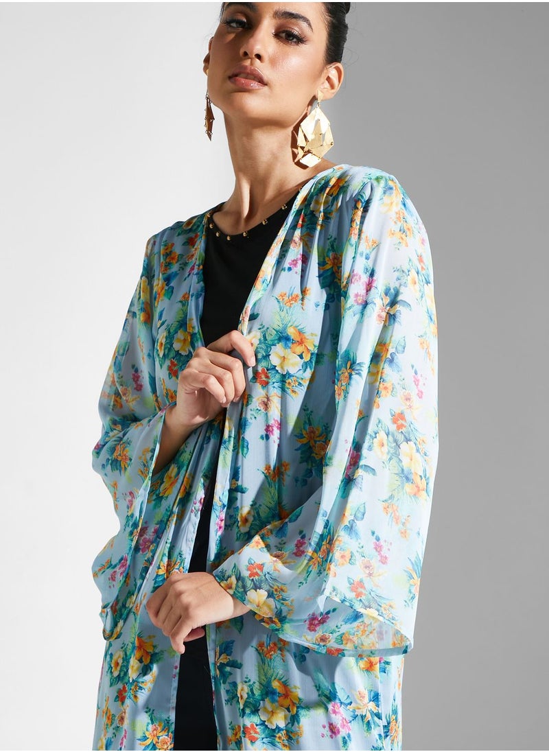 Golden Apple - Floral Printed Longline Kimono - Image 1