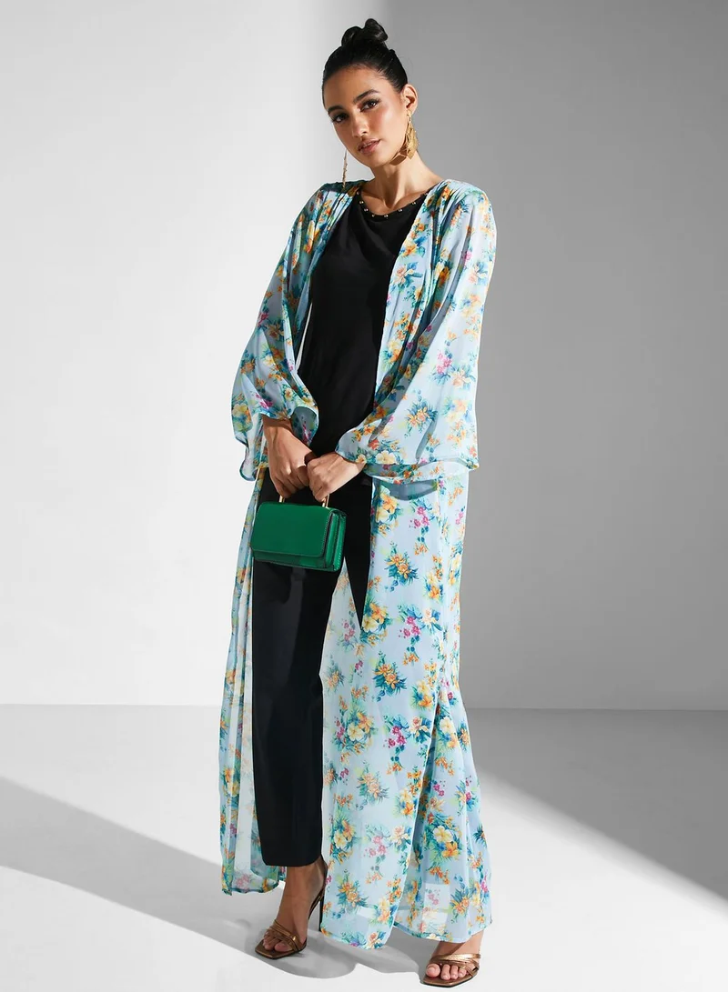 Golden Apple Floral Printed Longline Kimono