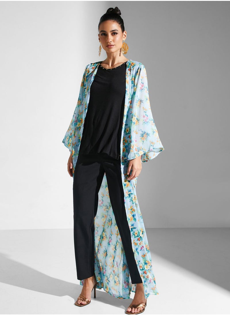 Golden Apple - Floral Printed Longline Kimono - Image 1