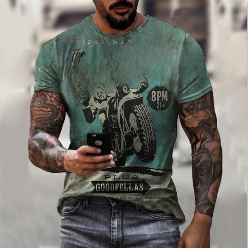 2022 European and American foreign trade cross-border new men's motorcycle casual digital printing slim pullover men's T-shirt TTA40-555 5XL - Image 5