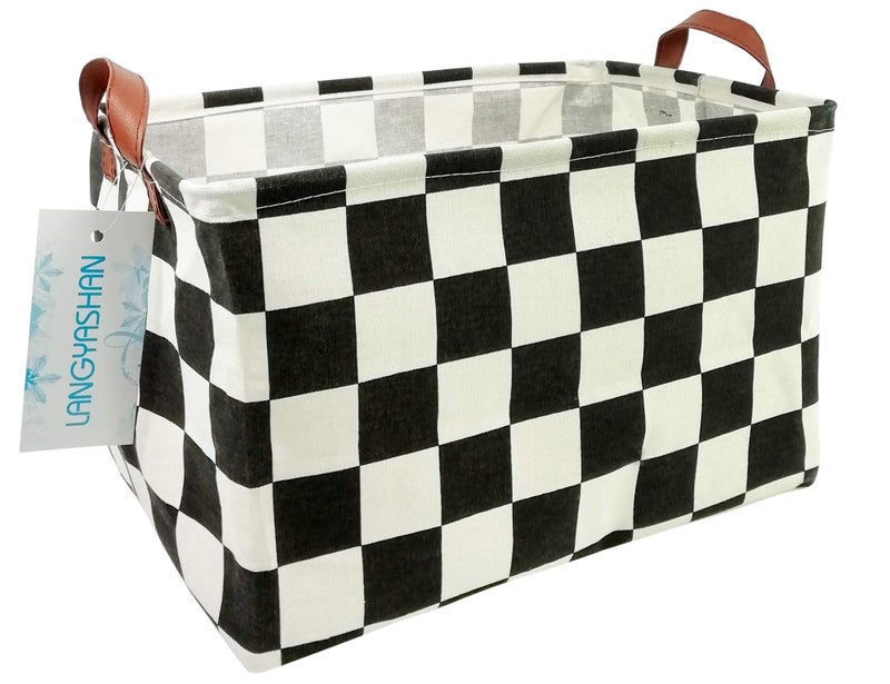 LANGYASHAN Rectangular Storage Bin Collapse Canvas Fabric Cartoon Storage Basket with Handles for Organizing Home Kitchen Boys and Girls Toys Office Closet Shelf Baskets RecRacing flag