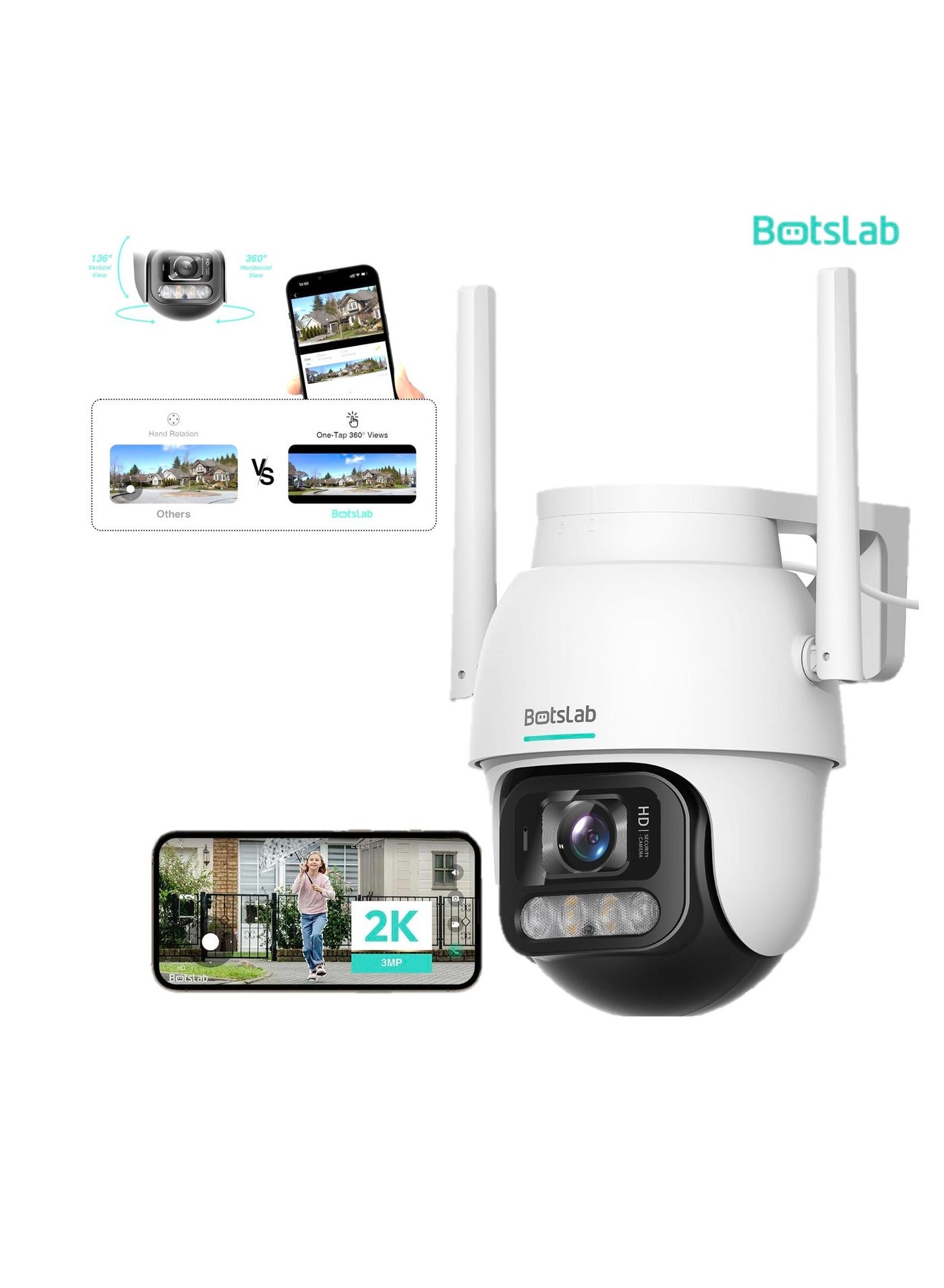 botslab Botslab W311 High Resolution Outdoor Camera With Clear Audio IP66 Weatherproof Coverage Nvr Supported Full Color Night Vision