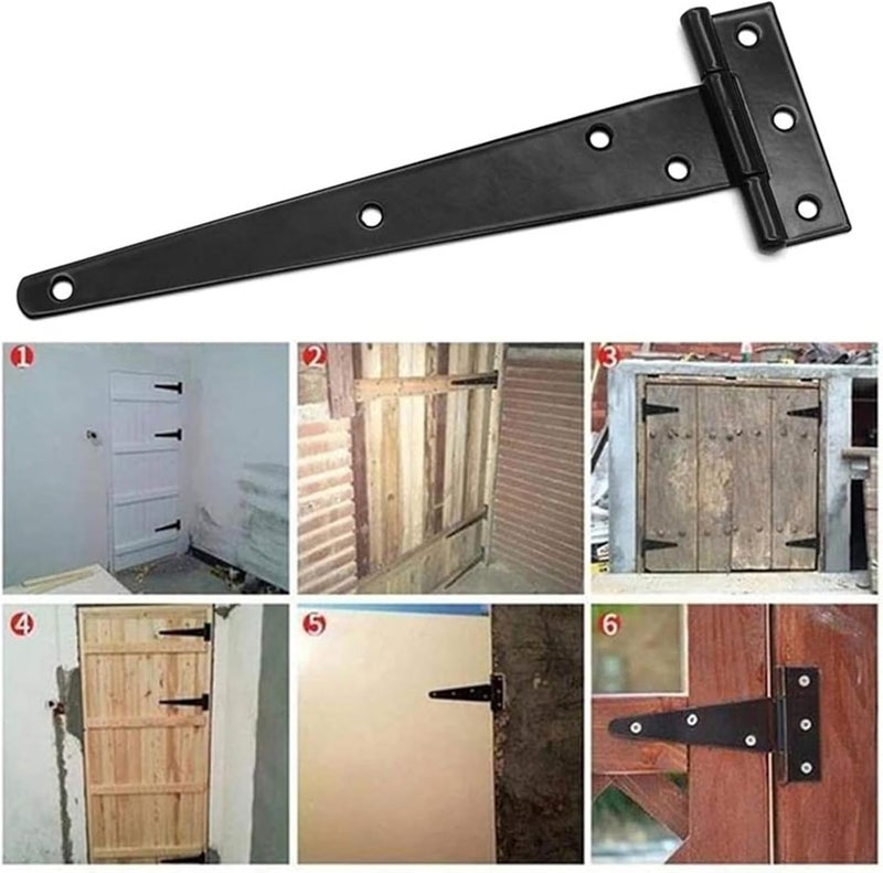 4-piece set of 10 inch T-shaped with door hinges, door with hinges, black T-shaped hinges, forged wooden shed hardware, barn doors, fence doors - Image 5
