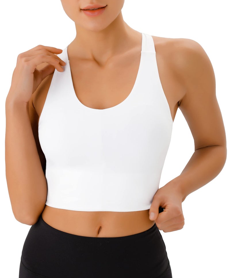 JOYSPELS Sports Bras for Women Extra Comfort Criss-Cross Back Padded Workout Tops for Women Medium Support White - Image 2