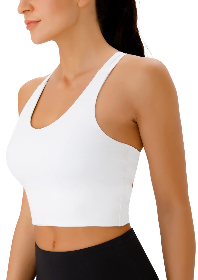 JOYSPELS Sports Bras for Women Extra Comfort Criss-Cross Back Padded Workout Tops for Women Medium Support White - Image 3