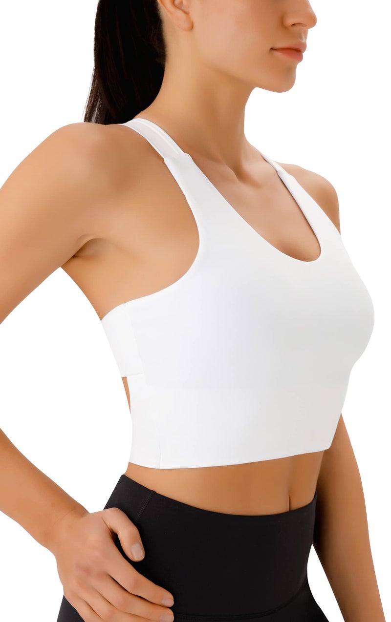 JOYSPELS Sports Bras for Women Extra Comfort Criss-Cross Back Padded Workout Tops for Women Medium Support White - Image 4